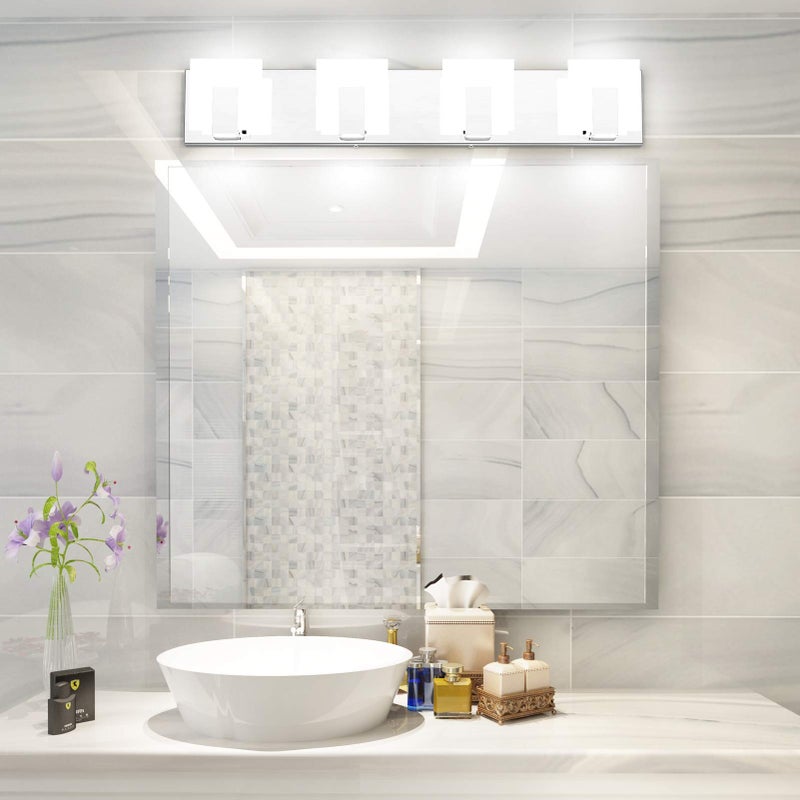 Aipsun 4 Lights Modern LED Vanity Light for Bathroom Frosted White Acrylic Chrome Up and Down Bathroom Wall Light Fixtures Over Mirror(White Light 6000K) - Image 2
